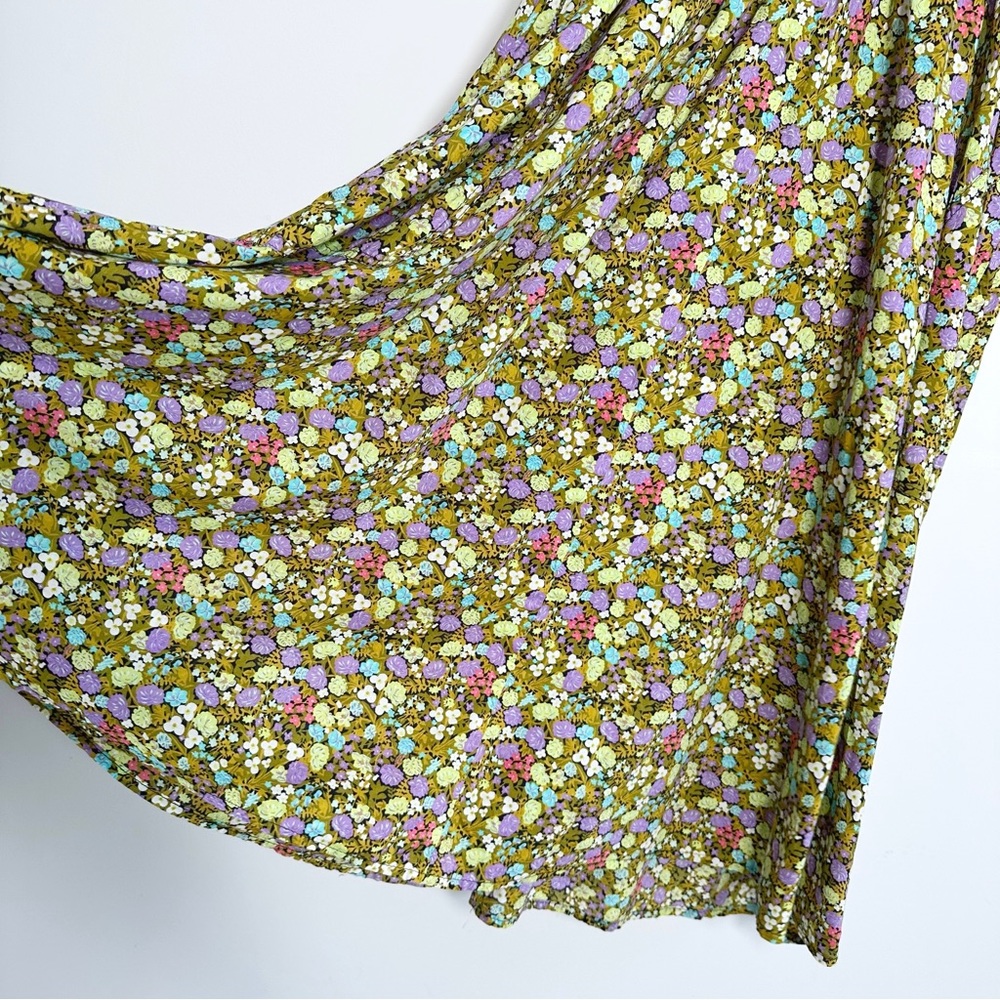 Vintage Handmade Midi Dress Size UK 6 XS Green Floral Trapeze Sleeveless - Picture 7 of 13